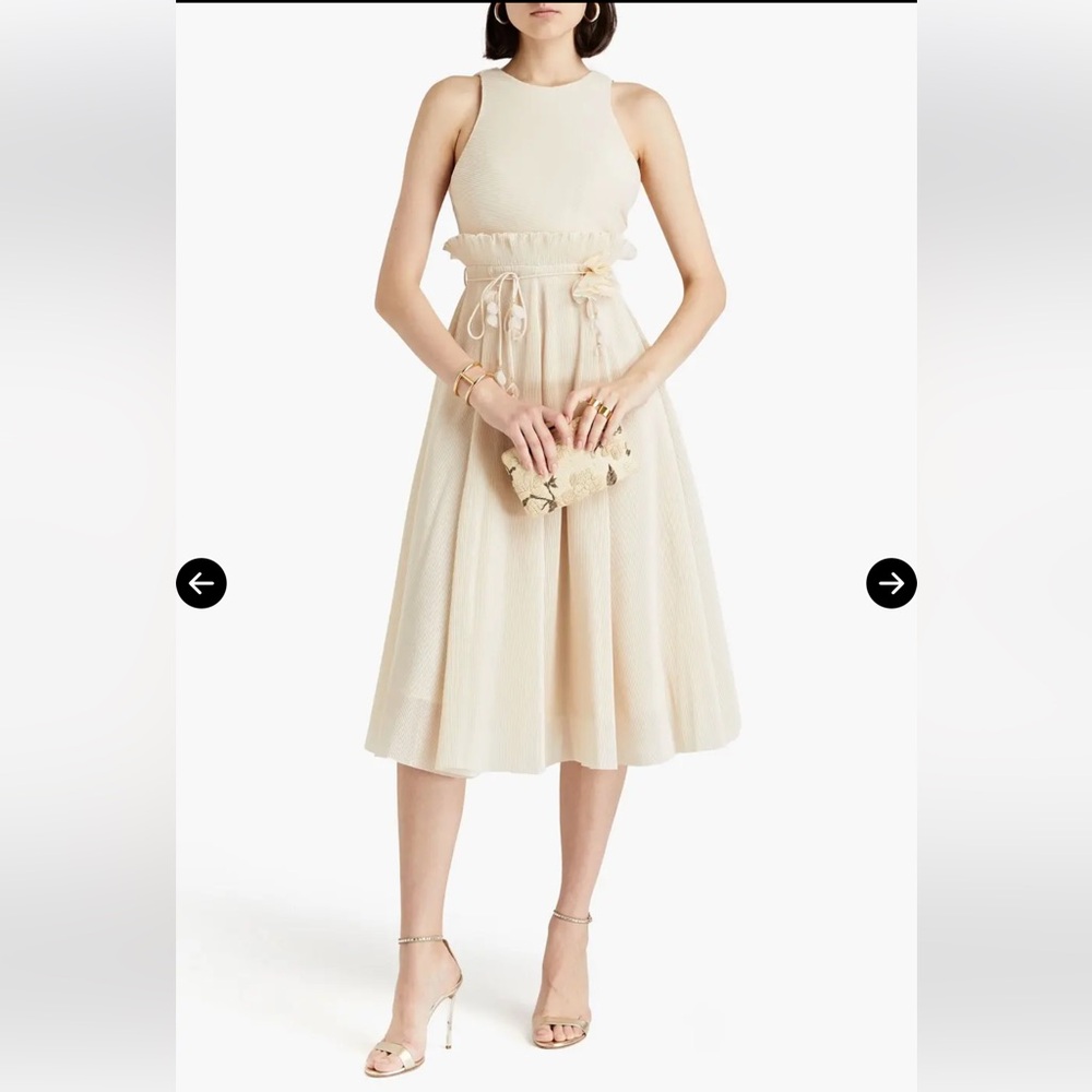 ZIMMERMANN PLEATED PICNIC MIDI DRESS IVORY SIZE AU 0P